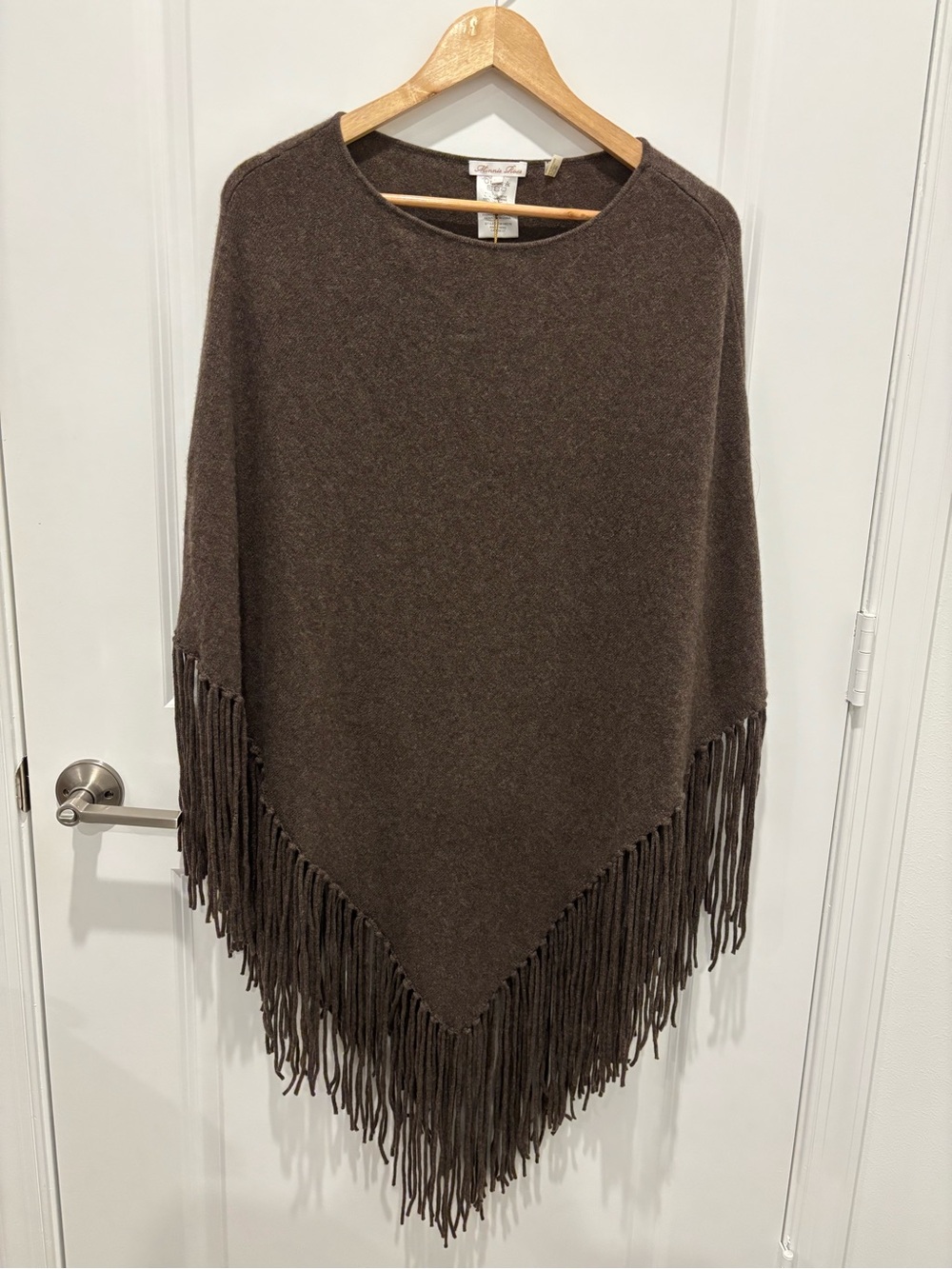 Minnie Rose Brown Cashmere Fringe Triangle Poncho O/S NWT